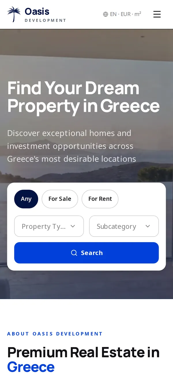 The home page on a phone: hero photo, headline and search box
