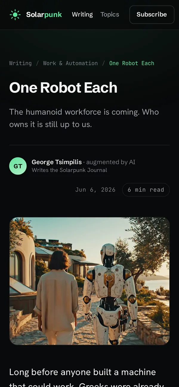 A post on a phone: breadcrumb, title, byline, date, reading time and hero still